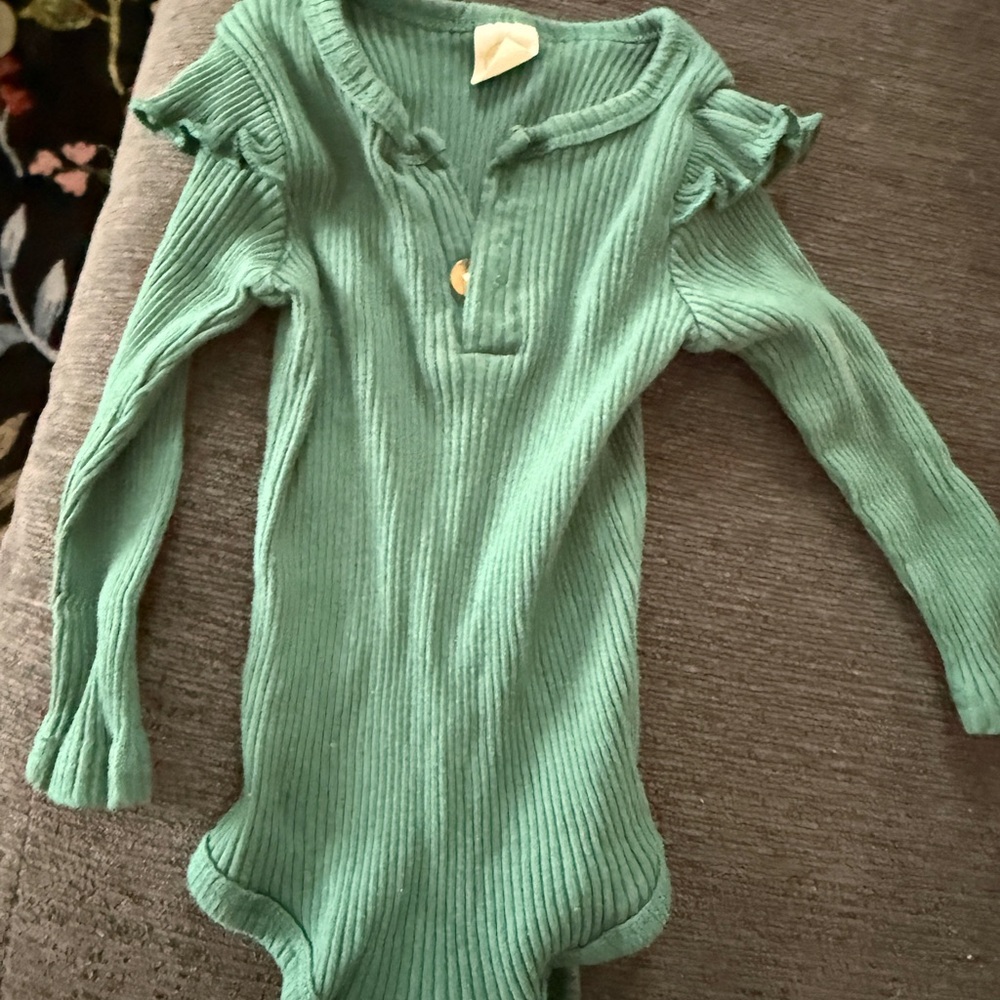 Green Ribbed Long Sleeve Onesie